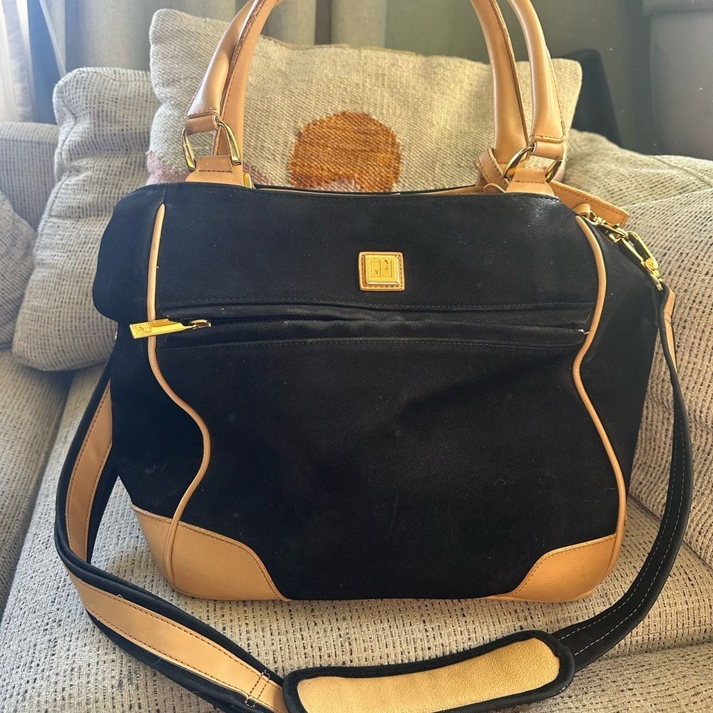 Diane Von Furstenberg Black and Tan Shoulder Bag